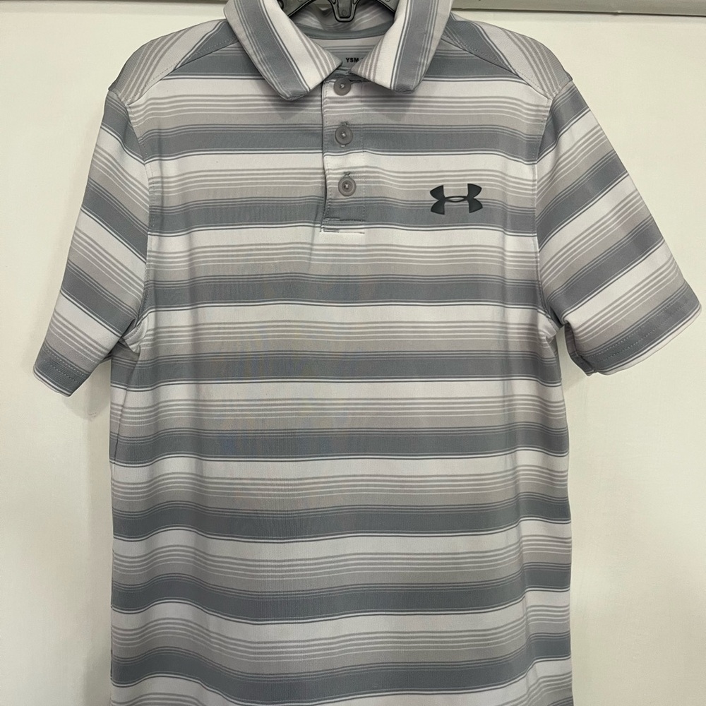 Under Armour Kids Polo in Gray and White Stripes